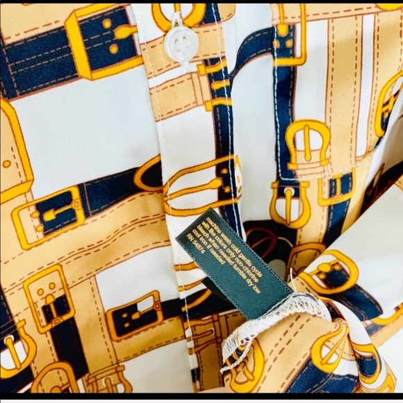 CYBER SALE🕊️vintage 80’s silky button down gold black buckle design blouse - Picture 10 of 10